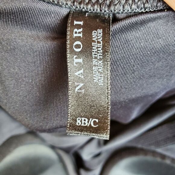 Natori Black one piece Ruched plunge Bathing Suit size 8 b/c halter top - Picture 8 of 10